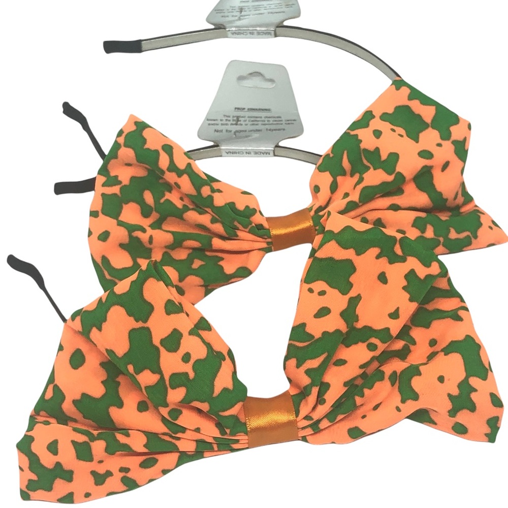 Two Camo Headbands Set of 2 Silky Tied Bows Comfy Flexible Metal Head Ba… - Picture 3 of 5